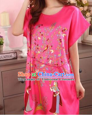 Night Gown Women Sexy Skirt Ancient China Style Chinese Traditional Chinese Guiana Chestnut  Night Suit Nighty Bedgown Red