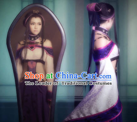 Ancient Chinese Sexy Hanfu National Costumes and Headpieces Complete Set for Women