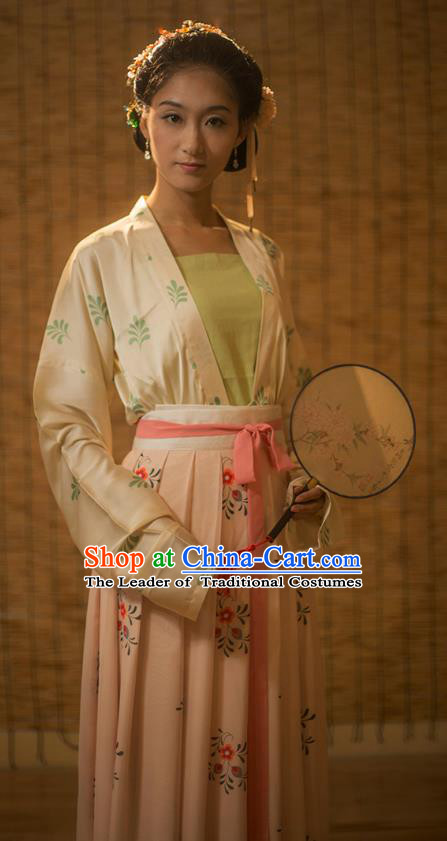 Traditional Chinese Song Dynasty Nobility Lady Embroidered Dress Costume, Asian China Ancient Hanfu Dress Clothing for Women