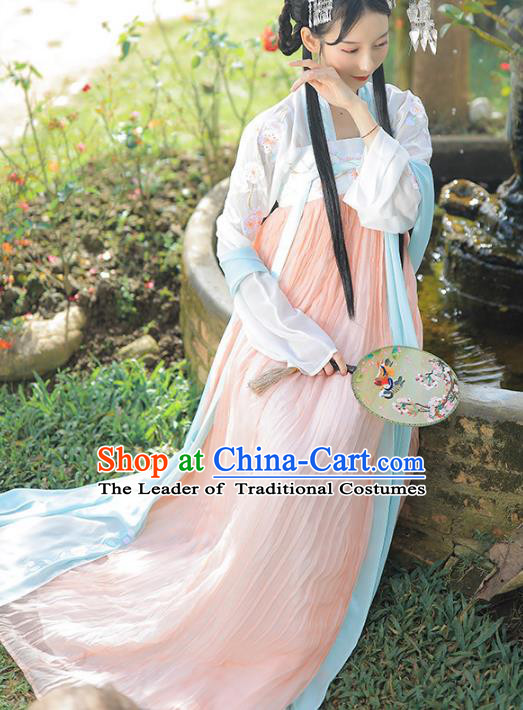 Asian China Tang Dynasty Palace Lady Costume, Chinese Ancient Princess Embroidered Clothing for Women