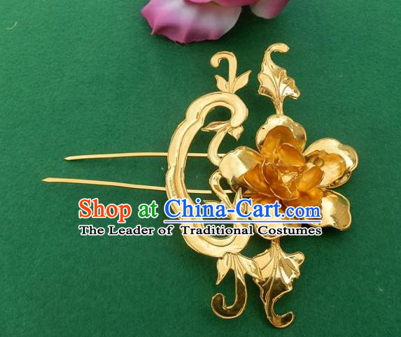 Traditional Handmade Chinese Ancient Classical Hair Accessories Peony Hair Sticks Hair Jewellery, Hair Fascinators Golden Hairpins for Women