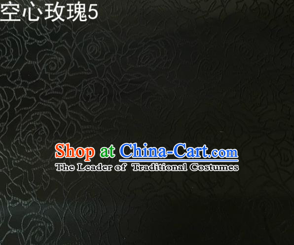 Asian Chinese Traditional Jacquard Weave Rose Flowers Black Satin Silk Fabric, Top Grade Brocade Tang Suit Hanfu Coat Dress Fabric Cheongsam Cloth Material