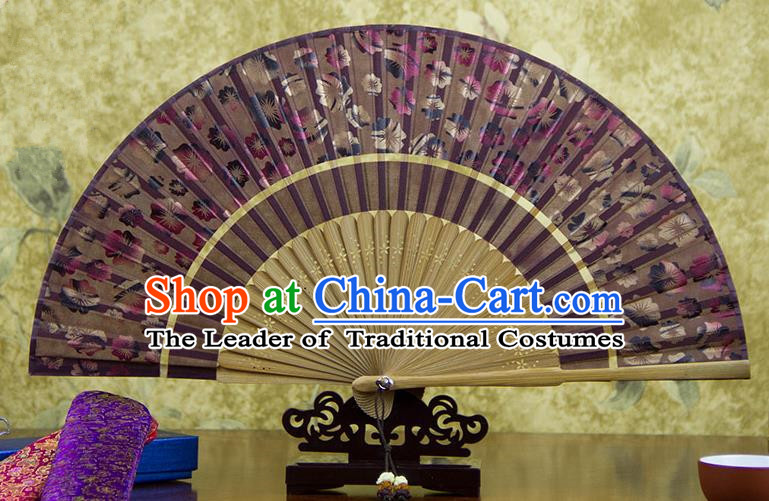 Traditional Chinese Handmade Crafts Two-segment Folding Fan, China Printing Flowers Sensu Brick Red Silk Fan Hanfu Fans for Women