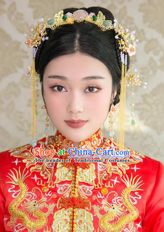 Aisan Chinese Handmade Classical Hair Accessories Phoenix Coronet Complete Set, China Xiuhe Suit Hairpins Wedding Headwear for Women