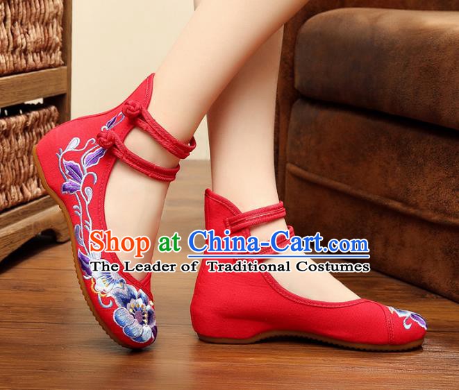 Traditional Chinese National Wedding Shoes Embroidered Peony Shoes, China Princess Embroidery Shoes for Women