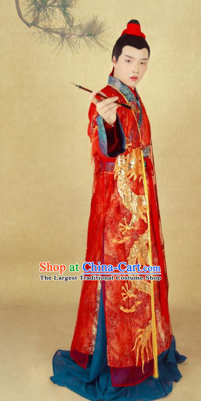 Chinese Ancient Bridegroom Red Clothing Tang Dynasty Nobility Childe Wedding Historical Costumes for Men