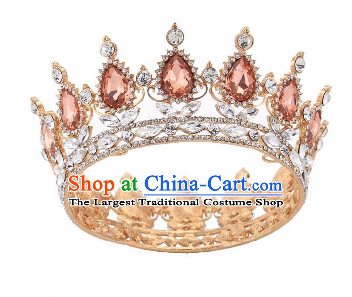 Top Grade Queen Retro Champagne Rhinestone Golden Royal Crown Baroque Wedding Bride Hair Accessories for Women