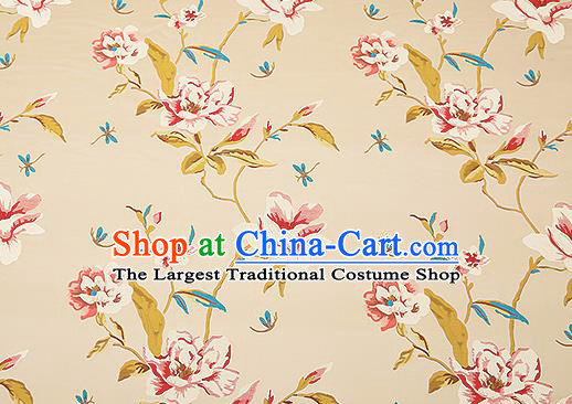 Traditional Chinese Beige Satin Brocade Drapery Classical Embroidery Peony Pattern Design Cushion Silk Fabric Material
