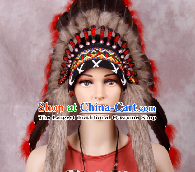 Top Performance Catwalks Headwear Halloween Cosplay Apache Knight Hair Accessories Feather Hat