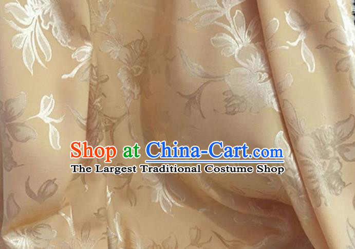 Chinese Traditional Apparel Fabric Light Golden Qipao Brocade Classical Peony Pattern Design Silk Material Satin Drapery
