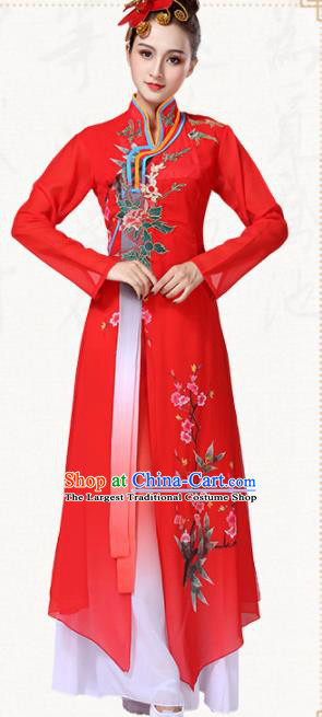 Chinese Traditional Classical Dance Group Dance Red Dress Umbrella Dance Costumes for Women
