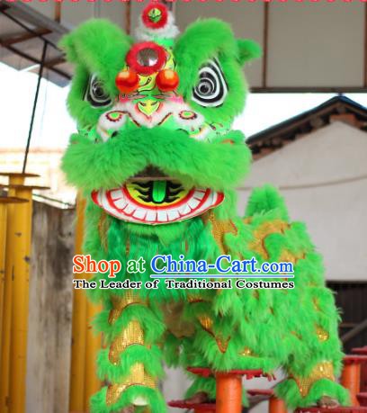Top Grade Chinese Traditional Green Wool Lion Head Professional Lion Dance Costumes Complete Set
