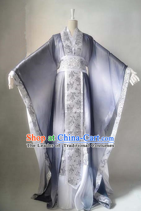 Chinese Han Dynasty Royal Highness Hanfu Ancient Swordsman Grey Clothing for Men