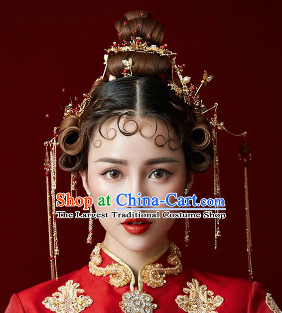 Chinese Traditional Wedding Bride Hair Accessories Ancient Tassel Step Shake Hairpins for Women