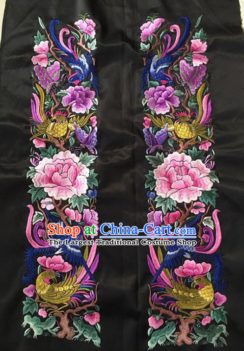 Chinese Traditional Handmade Embroidery Craft Embroidered Peony Birds Silk Patches Embroidering Accessories