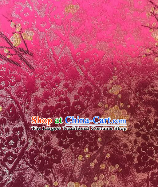 Asian Chinese Royal Plum Blossom Pattern Rosy Brocade Fabric Traditional Silk Fabric Tang Suit Material