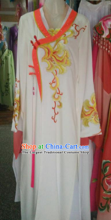 Chinese Traditional Beijing Opera Palace Lady Embroidered Peony White Dress Ancient Peri Princess Costume for Women