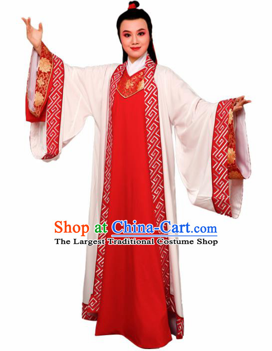 Chinese Traditional Peking Opera Nobility Childe Red Embroidered Robe Beijing Opera Niche Costume for Men