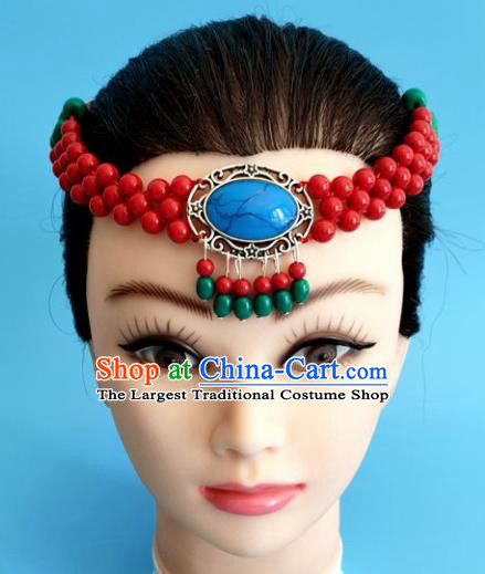 Chinese Traditional Mongol Nationality Red Hair Clasp Mongolian Ethnic Dance Headband Accessories for Women