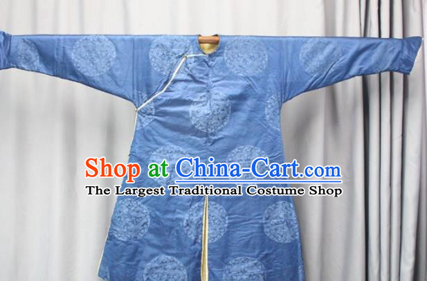 Chinese Traditional Drama Manchu Costume Ancient Qing Dynasty Emperor Blue Robe for Men