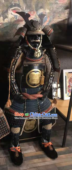 Japanese Traditional General Black Body Armor Outfits Ancient Film Warrior Shogun Armour Costumes and Helmet for Men