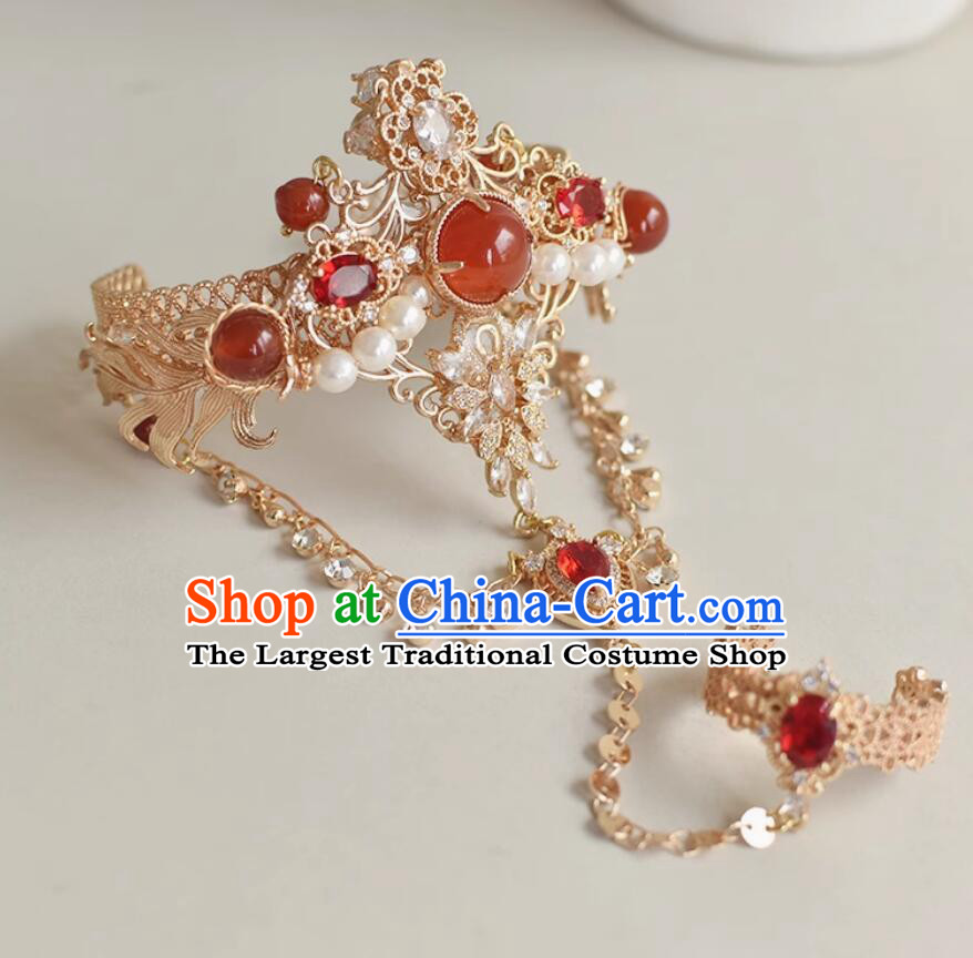 Ancient China Princess Bracelet with Ring Traditional Chinese Hanfu Jewelry