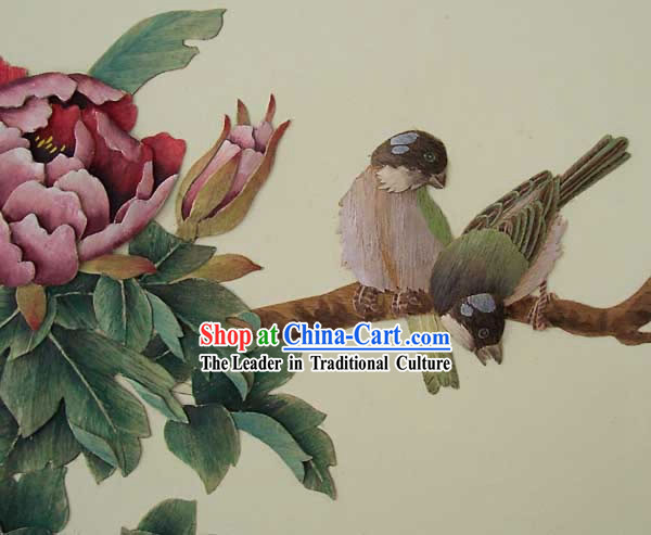 Chinese Classic Large Hand Carved Wood House Solid Decorative Painting-Bird and Flower