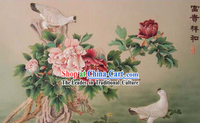 Chinese Classic Hand Carved Wood House Solid Decorative Painting-Pigeon