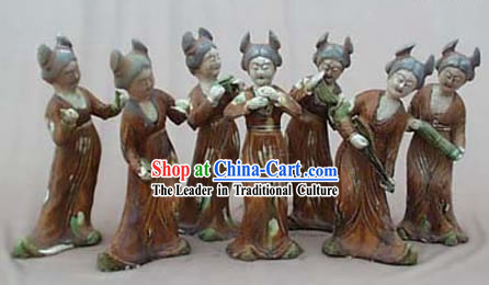 Chinese Classic Archaized Tang San Cai Statue-Group of Tang Dynasty Palace Musicians _7 Pieces Set_
