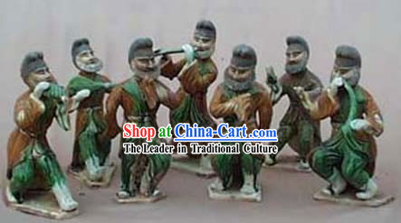 Chinese Classic Archaized Tang San Cai Statue-Group of Hu Musicians _Seven Pieces Set_