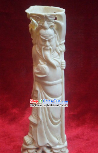 Chinese Classic Ox Bone Handicraft Sculpture Pencial Vase-Guan Gong