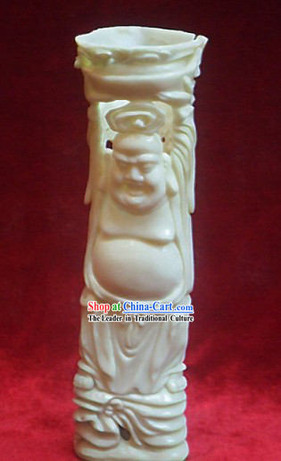 Chinese Classic Ox Bone Handicraft Sculpture Pencial Vase-Ni Le Fo