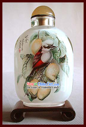 Snuff Bottles With Inside Painting Birds Series-Red Bird with Snowy Head