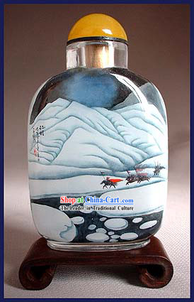 Snuff Bottles With Inside Painting Landscape Series-Cross the Snowy Mountain