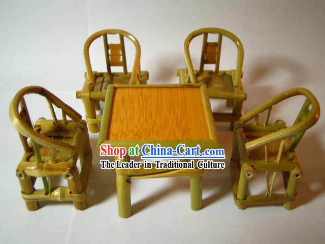 Chinese Traditional Mini Furniture-Bamboo Desk and Chairs Set