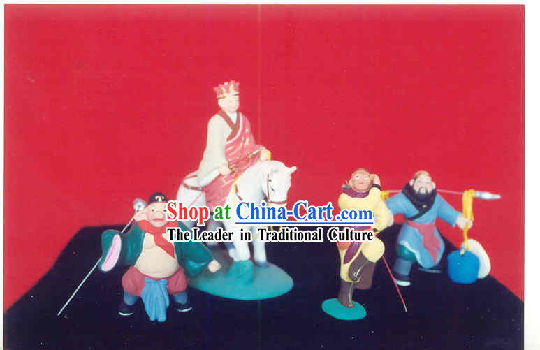 Chinese Hand Painted Sculpture Art of Clay Figurine Zhang-West Journey