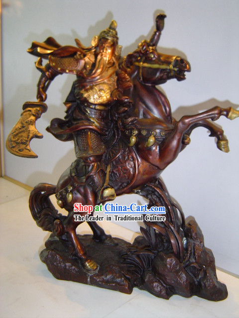 Chinese Classic Brass Statue-Riding Guan Gong