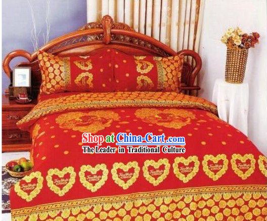 Chinese Classical Cotton Wedding Bed Sheet Set_Four Pieces_-Lover