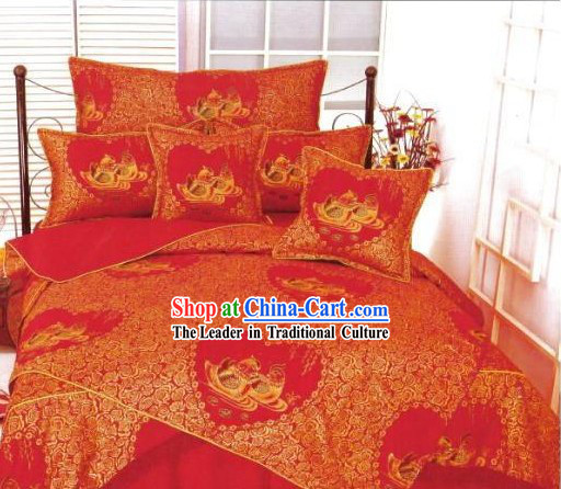 Chinese Classical Cotton Wedding Bed Sheet Set_Four Pieces_-Mandarin Duck