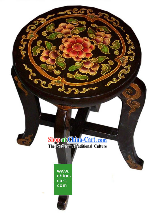 Chinese Antique Style Hand Painted Black Stool