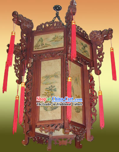 Chinese Classical Two Layers Hand Painted and Carved Palace Landscape Lantern