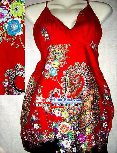 Indian Super Beautiful Lucky Red Hand Embroidered Long Skirt