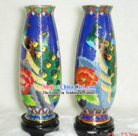Chinese Cloisonne Vase-Peacock Beauty_Pair_