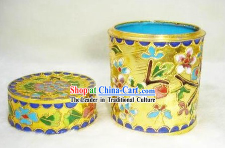 Chinese Cloisonne Tea Caddy-Flowery