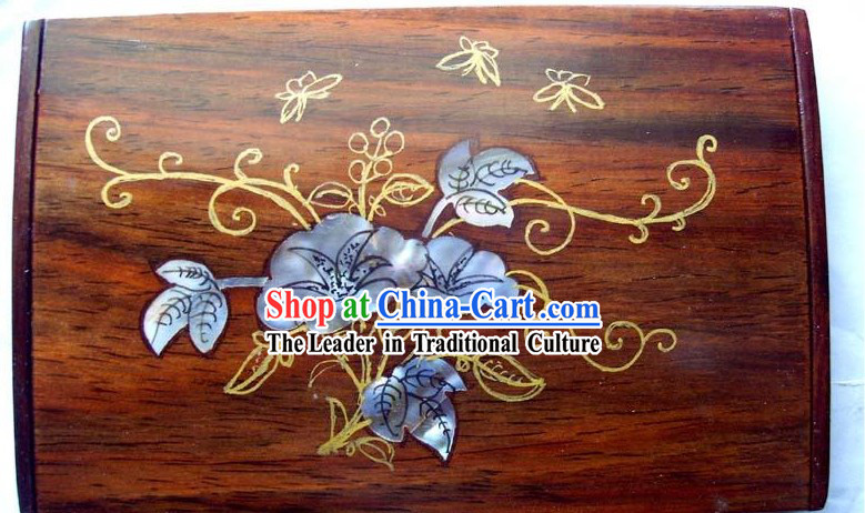 Chinese Hand Carved Natural Rose Wood Cardcase-Morning Glory