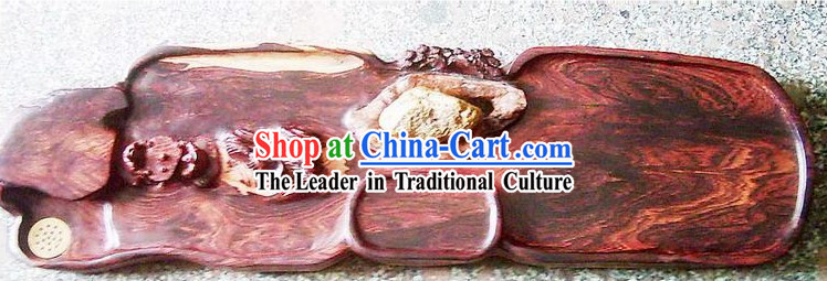 Chinese Large Hand Carved Nature Rose Wood Tea Tray
