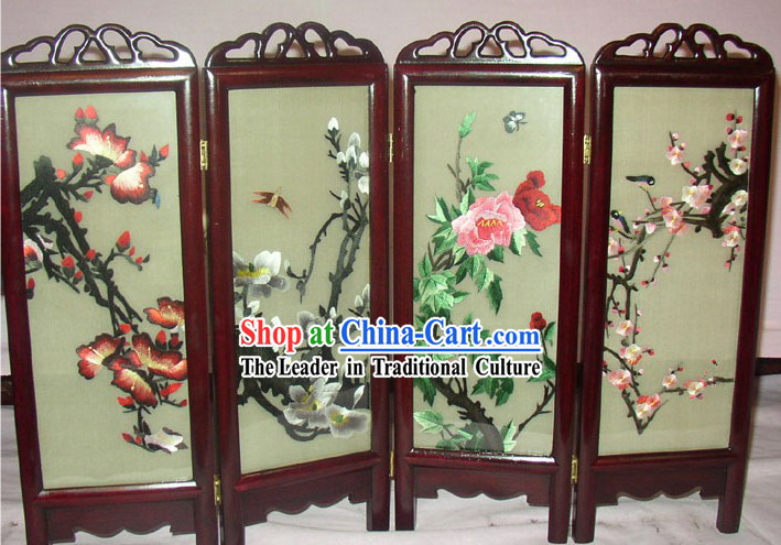 Chinese Embroidery Folding Screen Handicraft-Four Seaons