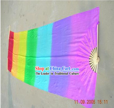Chinese Long Silk Rainbow Colour Dance Fan