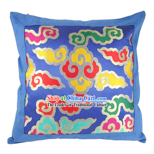 Chinese Traditional Handmade Seven Colors Lucky Cloud Cushion Cover _blue_