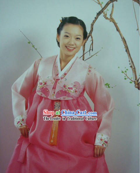Supreme Korean Traditional Embroidered Flower Dress Hanbok for Women _pink_